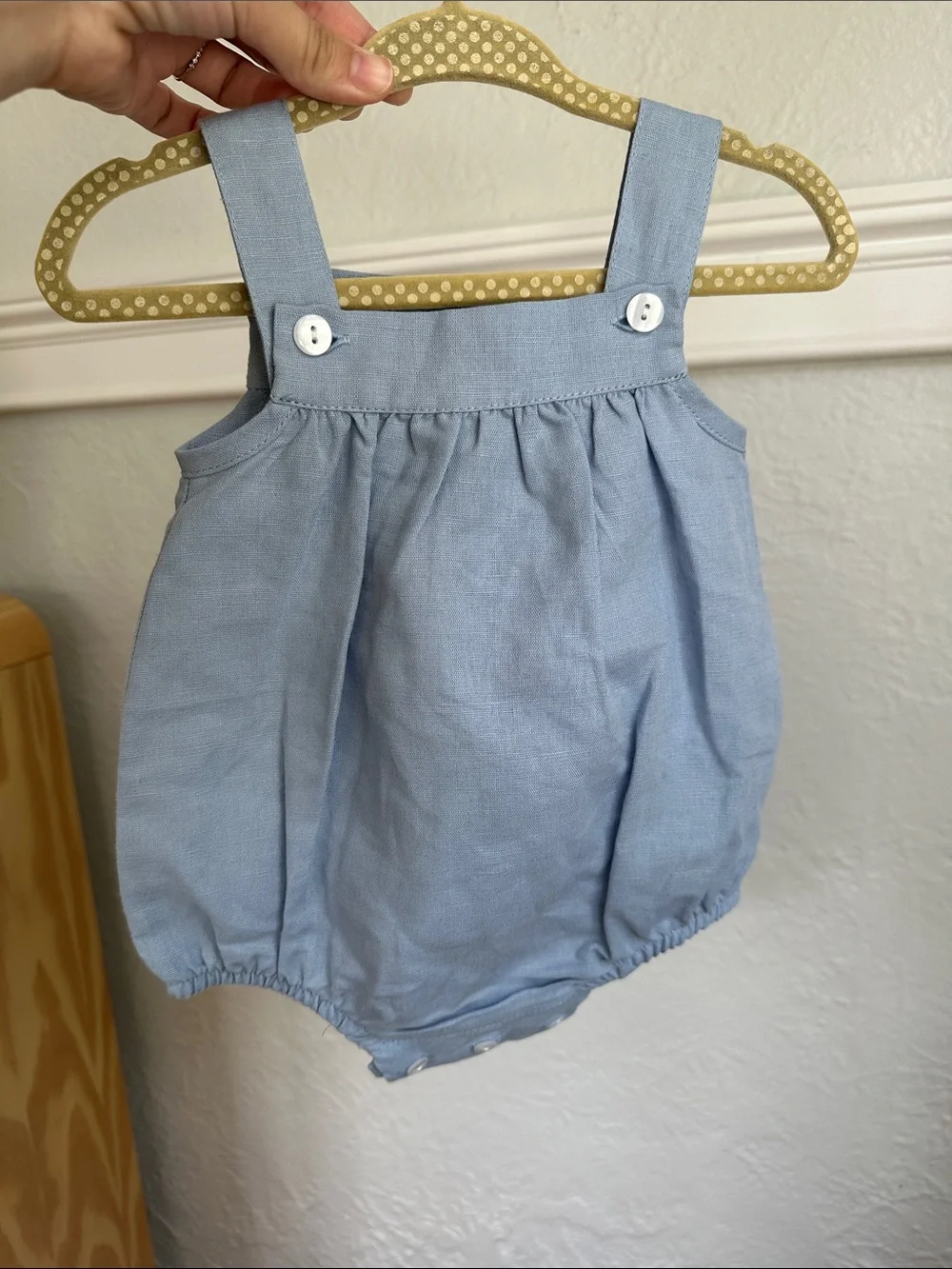 M&H Light Blue Baby Romper with Button Straps